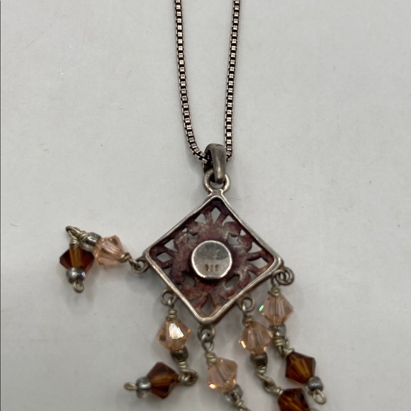 Vintage Sterling Silver Artisan Swarovski Crystal Chandelier Pendant Necklace - Picture 8 of 9